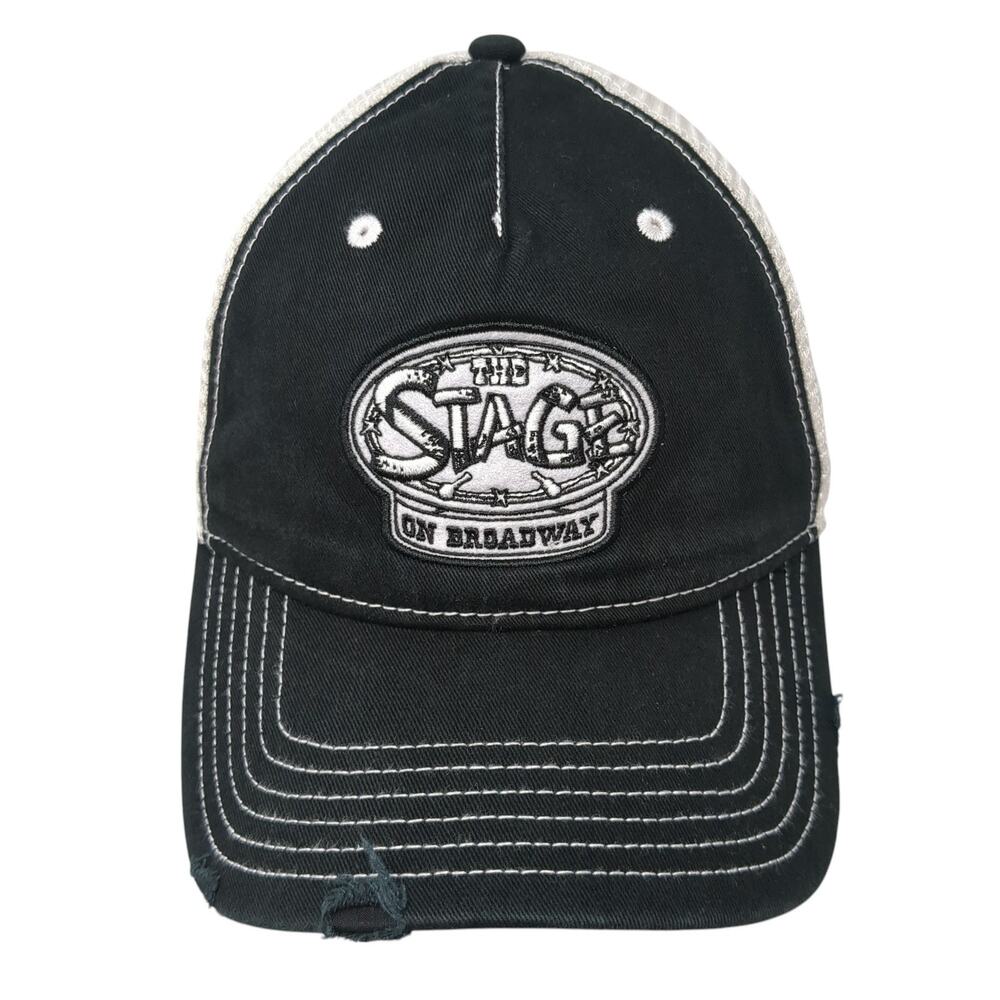 The Stage On Broadway Trucker Hat Black One Size Adjustable Distressed Mesh Back